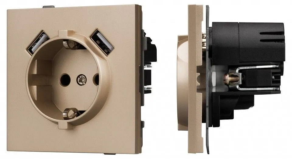 Розетка с заземлением и 2хUSB type A, без рамки Arlight SCT-TENDO 054085