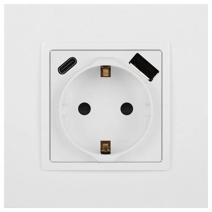 Розетка с заземлением и со шторкой и 2хUSB, без рамки Эра Эра Elegance 14-4108-01М