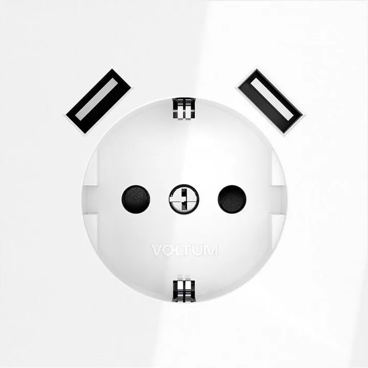 Розетка с заземлением и со шторкой и 2хUSB type A, без рамки Voltum S70 VLS040401