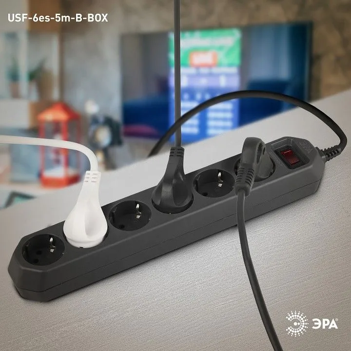 Удлинитель с выключателем Эра  USF-6es-5m-B-BOX