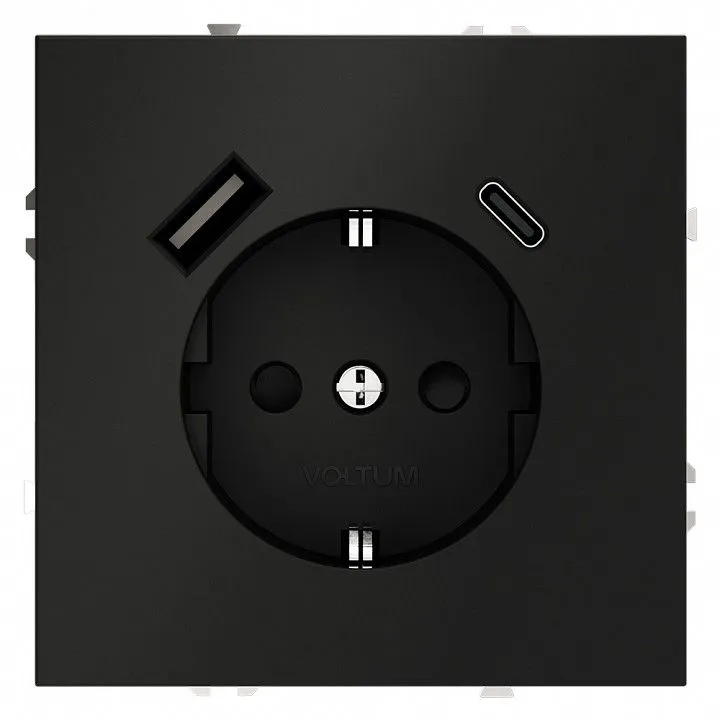 Розетка с заземлением и со шторкой и 2хUSB type A и C, без рамки Voltum S70 VLS040508