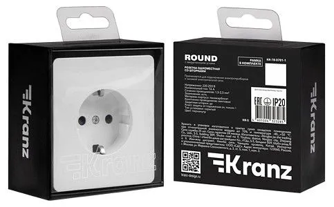 Розетка с заземлением и со шторкой, без рамки Kranz ROUND KR-78-0701-1