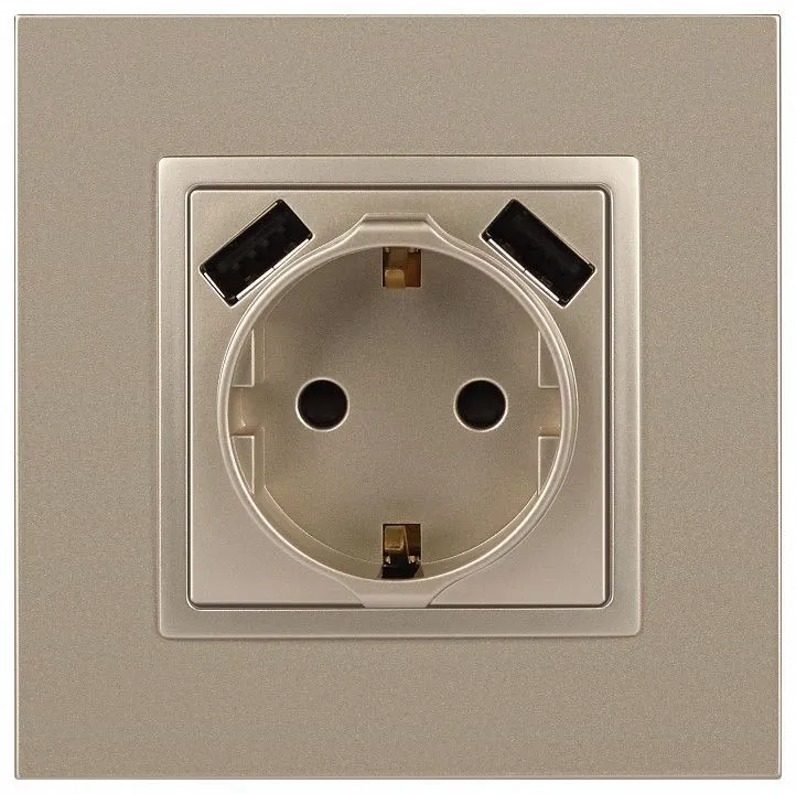 Розетка с заземлением и со шторкой и 2хUSB, без рамки Эра Эра Elegance 14-4109-04