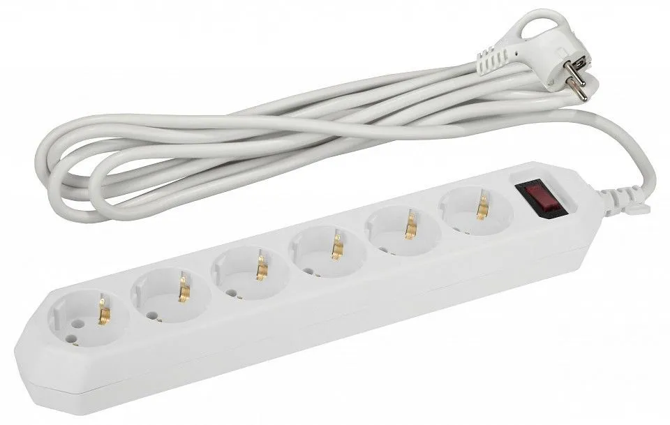 Удлинитель с выключателем Эра  USF-6es-3m-W-BOX