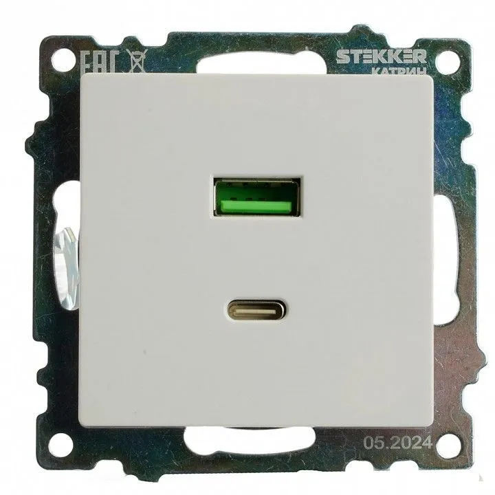 Розетка 2хUSB type A и C без рамки Stekker Катрин 50051