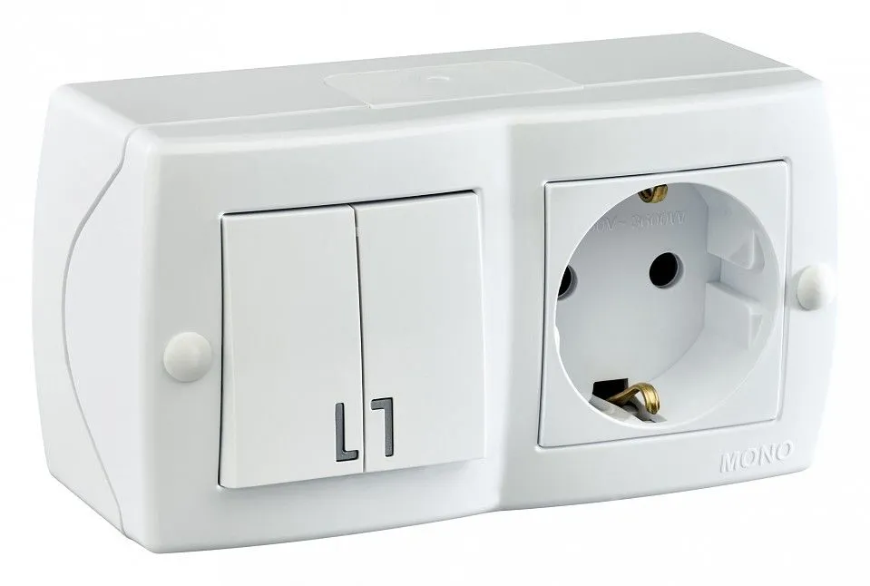 Блок с розеткой и выключателем Mono Electric Octans IP20 104-010101-181
