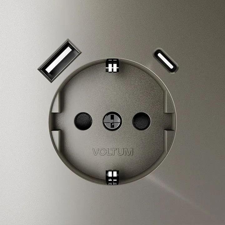Розетка с заземлением и со шторкой и 2хUSB type A и C, без рамки Voltum S70 VLS040504