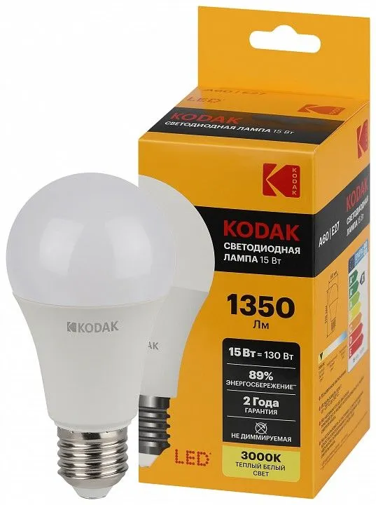 Лампа светодиодная Kodak  E27 15Вт 3000K LED KODAK A60-15W-830-E27 K