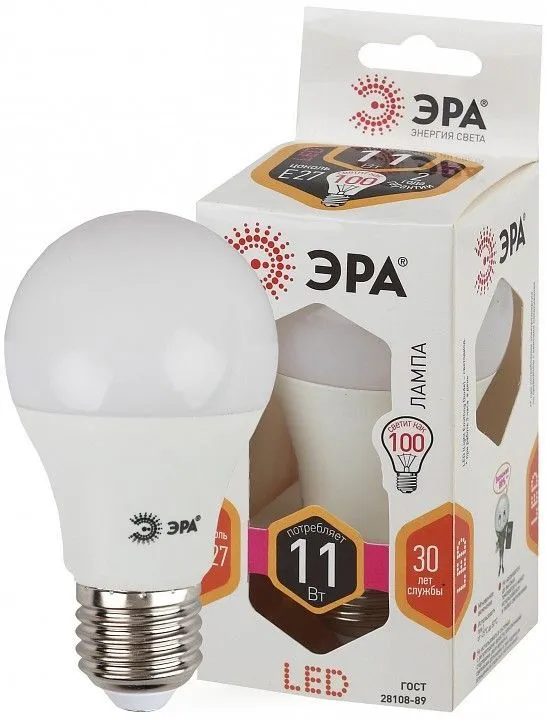 Лампа светодиодная Эра Стандарт E27 11Вт 2700K LED A60-11W-827-E27