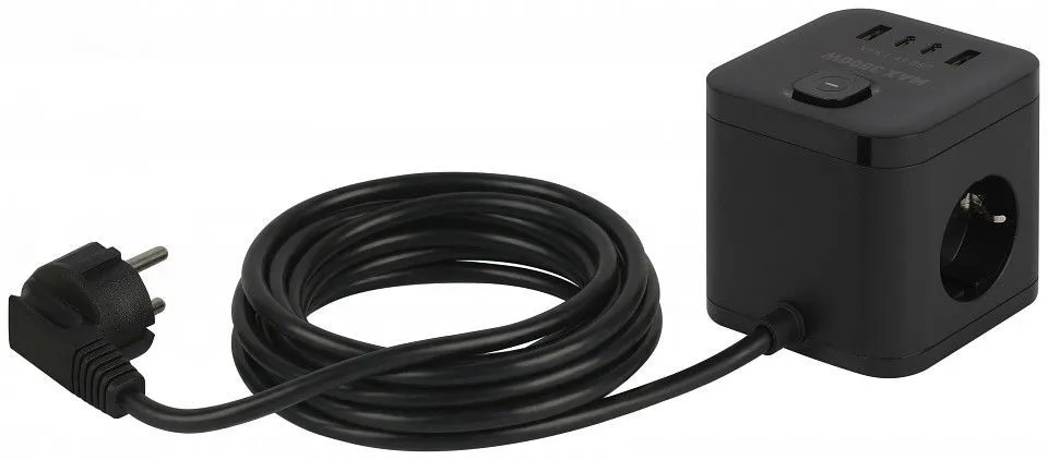 Удлинитель с выключателем Эра  CUBE-3es-1,5m-4USB-B