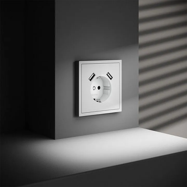 Розетка с заземлением и со шторкой и 2хUSB type A, без рамки Voltum S70 VLS040402