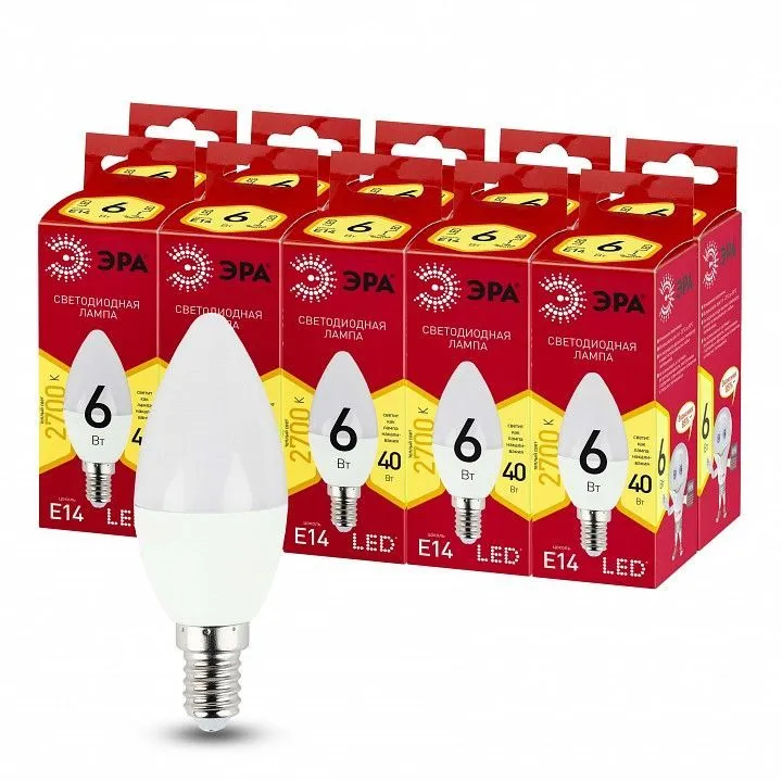 Лампа светодиодная Эра  E14 6Вт 2700K LED B35-6W-827-E14 R