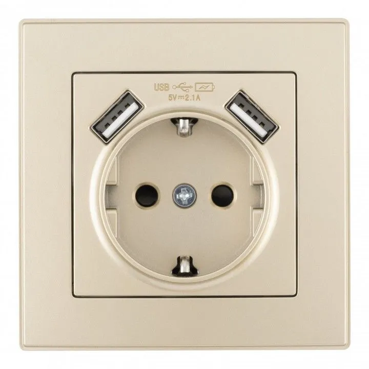 Розетка с заземлением и со шторкой и 2хUSB Arte Milano SET06-1 SET06-1-47-1 shampan