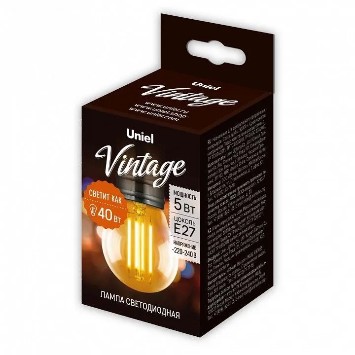Лампа светодиодная Uniel VINTAGE E27 5Вт 2250K UL-00010552