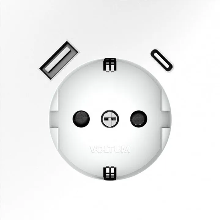 Розетка с заземлением и со шторкой и 2хUSB type A и C, без рамки Voltum S70 VLS040502