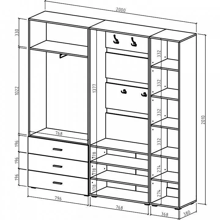 Стенка для прихожей ВМФ Мартин-3 ПРМ-3-ДМ Стенка для прихожей ВМФ Мартин-3 ПРМ-3-ДМ