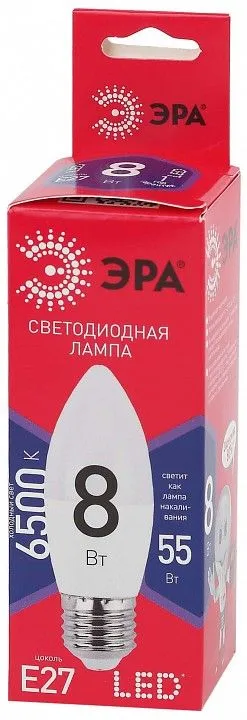 Лампа светодиодная Эра  E27 8Вт 6500K LED B35-8W-865-E27 R