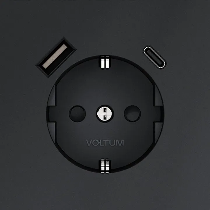 Розетка с заземлением и со шторкой и 2хUSB type A и C, без рамки Voltum S70 VLS040507
