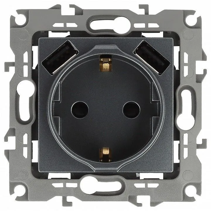 Розетка с заземлением и со шторкой и 2хUSB, без рамки Эра Эра 12 12-4109-12