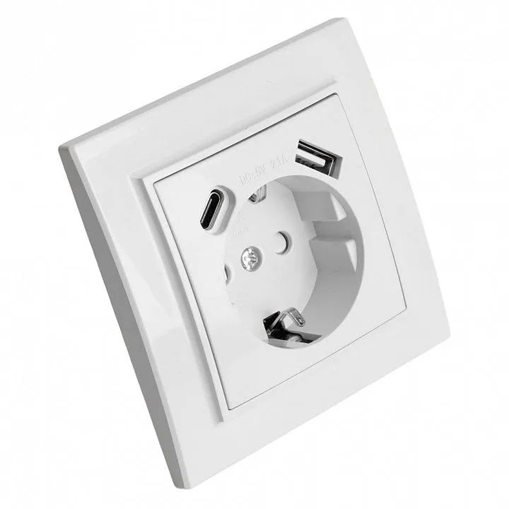 Розетка с заземлением и 2хUSB type A и C Stekker Эрна 50076
