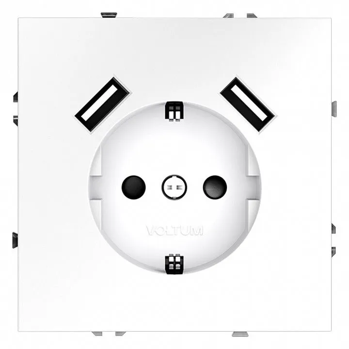 Розетка с заземлением и со шторкой и 2хUSB type A, без рамки Voltum S70 VLS040402