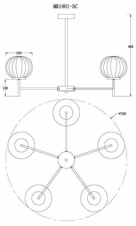 Люстра на штанге MyFar Eliza MR1901-5C Люстра на штанге MyFar Eliza MR1901-5C