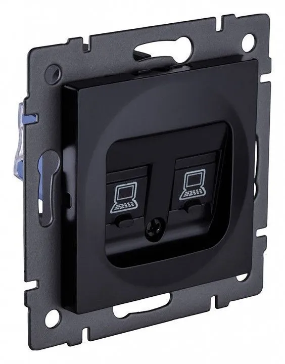 Розетка двойная Ethernet RJ-45 и со шторками, без рамки Kollinger  REA-019BK