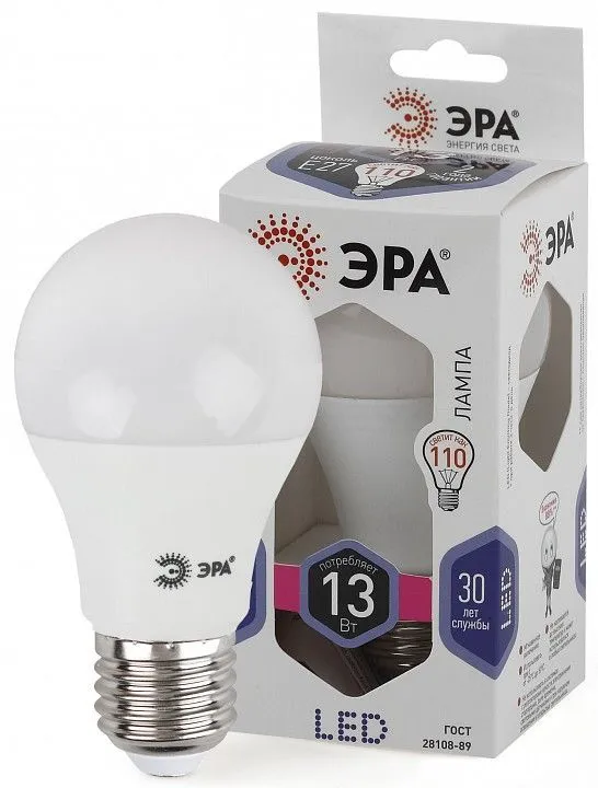 Лампа светодиодная Эра Стандарт E27 13Вт 6000K LED A60-13W-860-E27