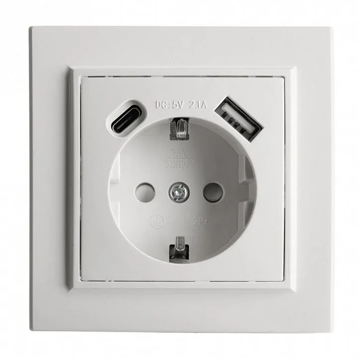 Розетка с заземлением и 2хUSB type A и C Stekker Эрна 50076