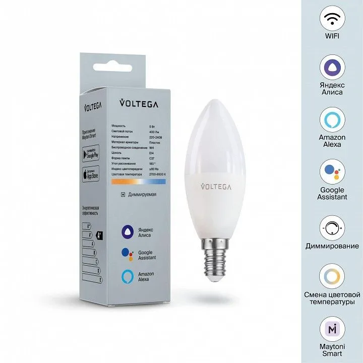 Лампа светодиодная с управлением через Wi-Fi Voltega Умные лампы (Wi-Fi) E14 5Вт 2700-6500K 2427