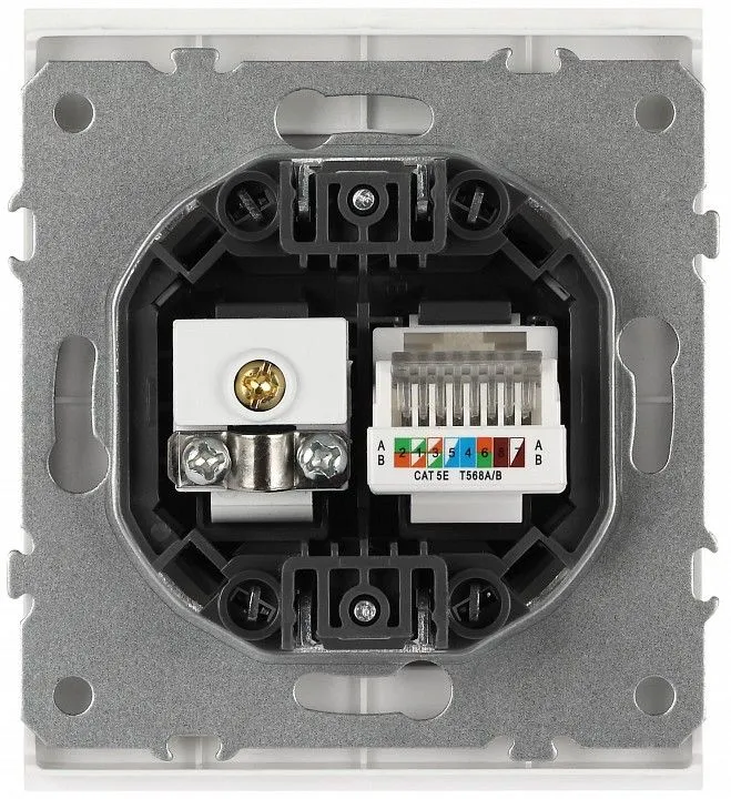 ТВ-розетка и розетка Ethernet RJ-45 без рамки Эра Arktik Б0070501