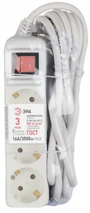 Удлинитель с выключателем Эра  U-3es-3m-3x1,5