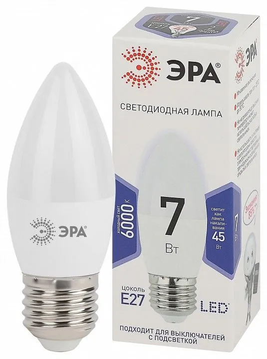 Лампа светодиодная Эра Стандарт E27 7Вт 6000K LED B35-7W-860-E27