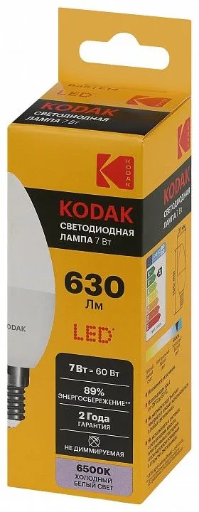 Лампа светодиодная Kodak  E14 7Вт 6500K LED KODAK B35-7W-865-E14 K