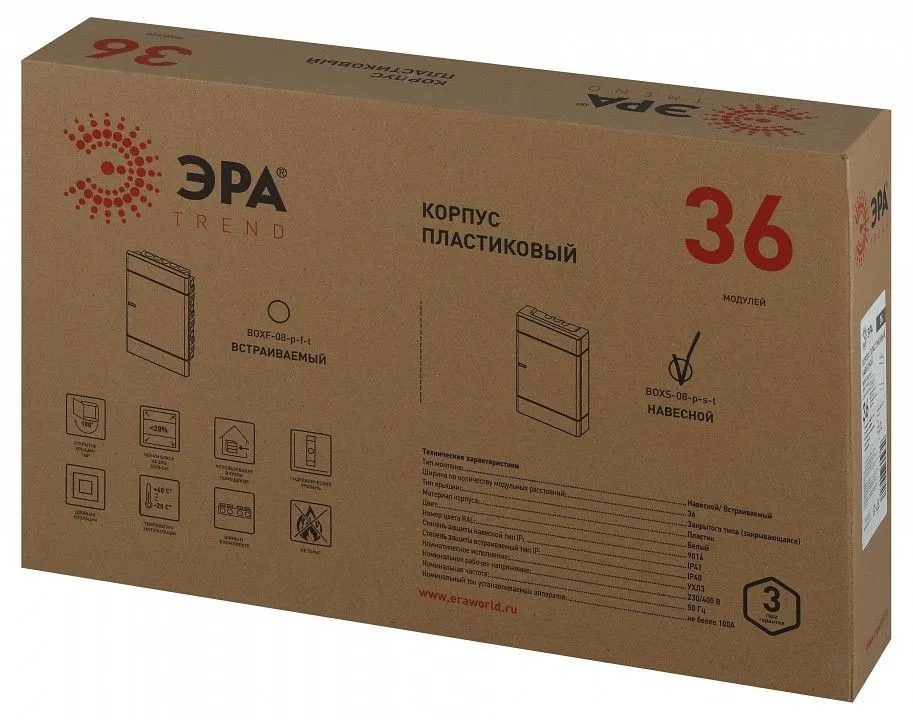 Электрический щиток навесной Эра  BOXS-36-p-s-t