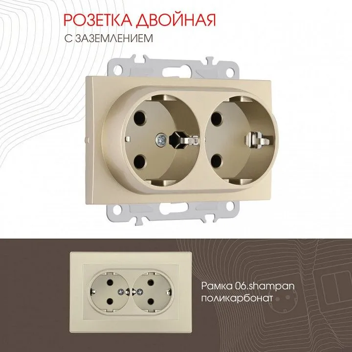 Розетка двойная с заземлением, без рамки Arte Milano am-206 206.40-2.shampan