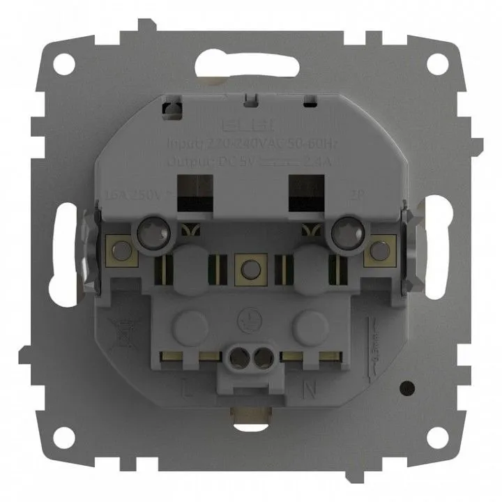 Розетка с заземлением и со шторкой и 2хUSB type A, без рамки Elbi Eleсtriс Zena Vega 609-010300-317