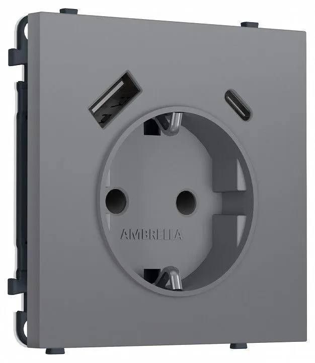 Розетка с заземлением и со шторкой и 2хUSB type A и C, без рамки Ambrella Volt MS MS870010