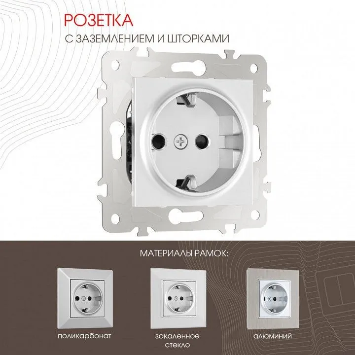 Розетка с заземлением и со шторкой, без рамки Arte Milano am-203 203.40-1.silver