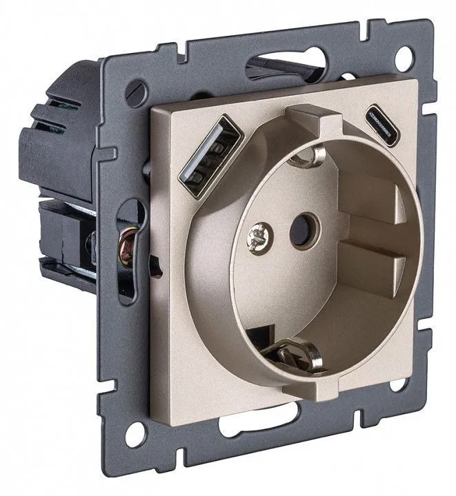 Розетка с заземлением и со шторкой и 2хUSB type A и C, без рамки Kollinger  REA-004GD