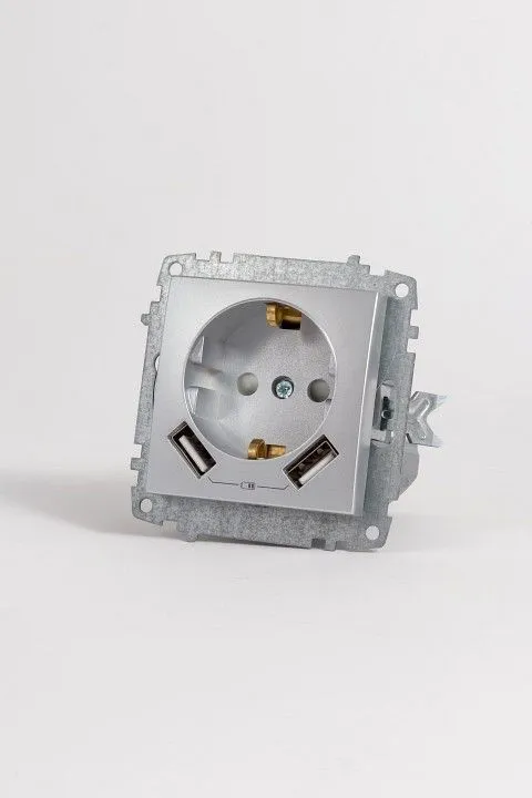 Розетка с заземлением и со шторкой и 2хUSB type A, без рамки Elbi Eleсtriс Zena Vega 609-011000-317