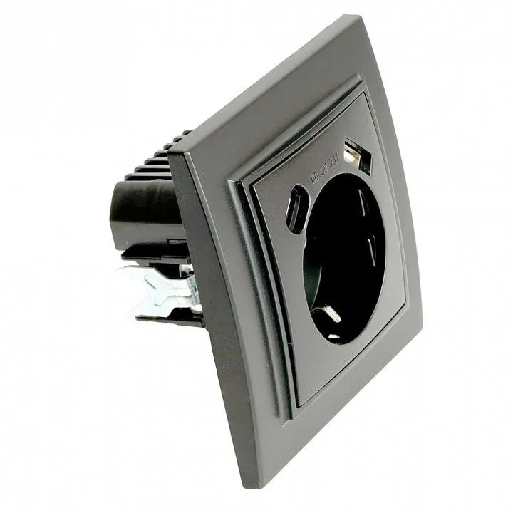 Розетка с заземлением и 2хUSB type A и C, без рамки Stekker Эрна 50078
