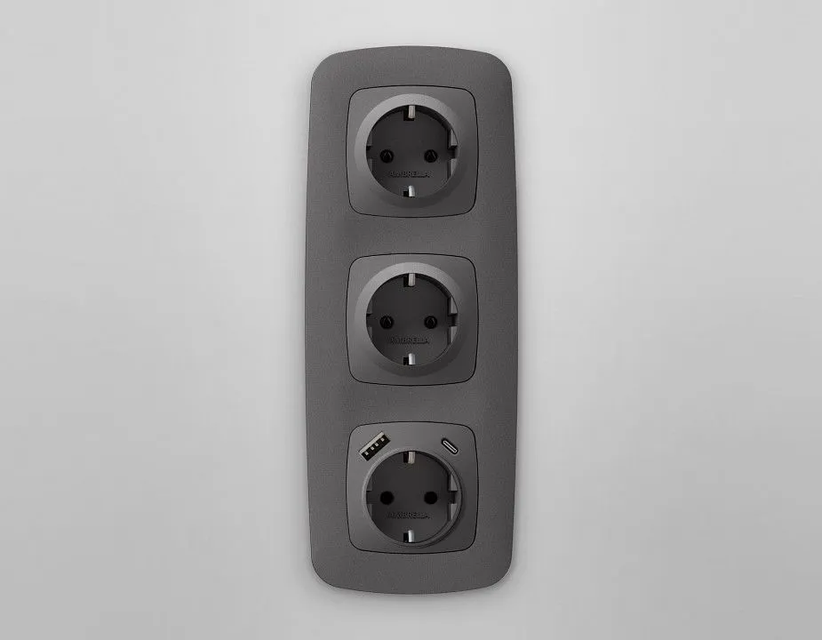 Накладка для розетки с заземлением и со шторками и 2хUSB type A и C Ambrella Volt OMEGA OP6600