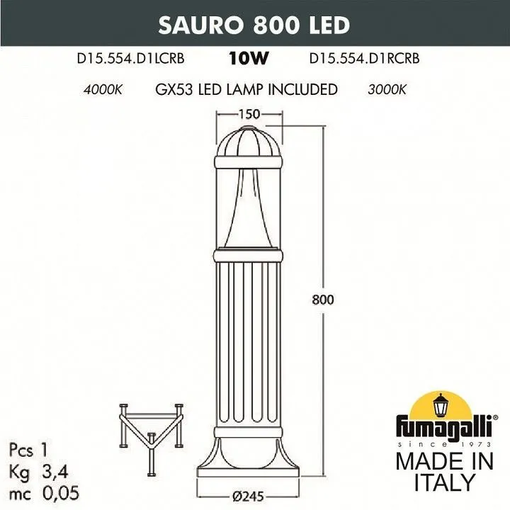 Наземный низкий светильник Fumagalli Sauro D15.554.000.LXD1L.CRB
