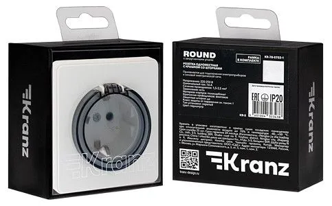 Розетка с заземлением и со шторкой, без рамки с крышкой Kranz ROUND KR-78-0702-1