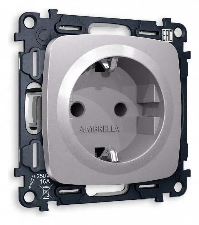 Розетка с заземлением и со шторкой, без рамки Ambrella Volt OMEGA MO507010