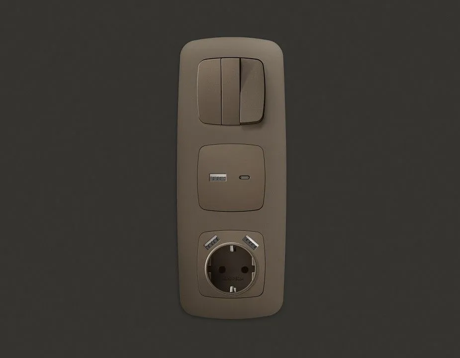 Накладка для розетки с заземлением и со шторками и 2хUSB type A и C Ambrella Volt OMEGA OP6400