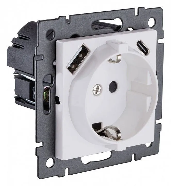 Розетка с заземлением и со шторкой и 2хUSB type A и C, без рамки Kollinger  REA-004WM