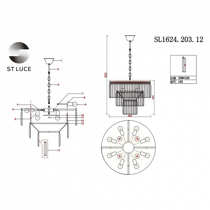 Подвесная люстра ST-Luce Ercolano SL1624.203.12