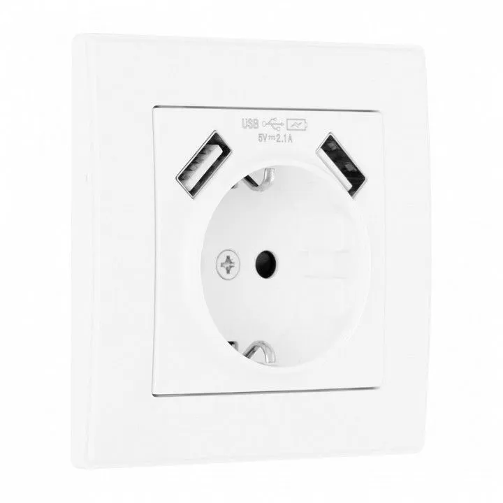 Розетка с заземлением и со шторкой и 2хUSB Arte Milano SET06-1 SET06-1-47-1 white